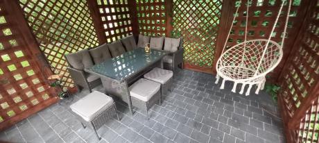Narożnik z technorattanu 190x140cm z wysokim stołem i 3 pufami Torino Corner Anthracite