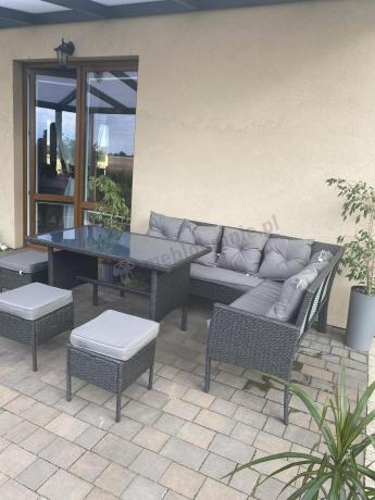 Narożnik z technorattanu 190x140cm z wysokim stołem i 3 pufami Torino Corner Anthracite