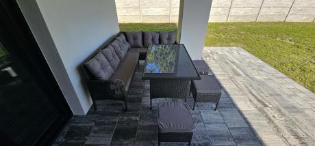 Narożnik z technorattanu 190x140cm z wysokim stołem i 3 pufami Torino Corner Anthracite