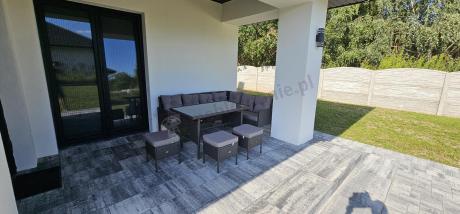 Narożnik z technorattanu 190x140cm z wysokim stołem i 3 pufami Torino Corner Anthracite