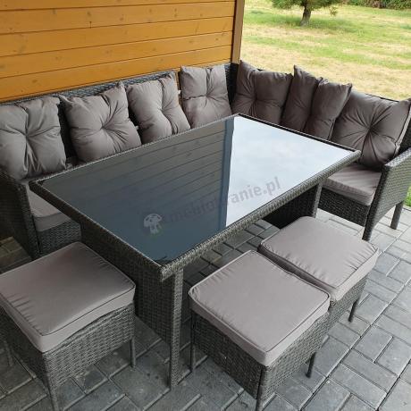 Narożnik z technorattanu 190x140cm z wysokim stołem i 3 pufami Torino Corner Anthracite