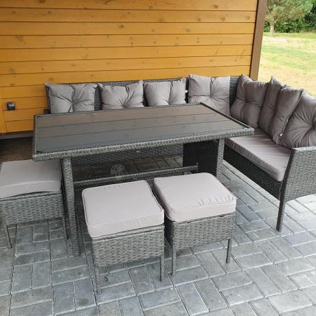 Narożnik z technorattanu 190x140cm z wysokim stołem i 3 pufami Torino Corner Anthracite