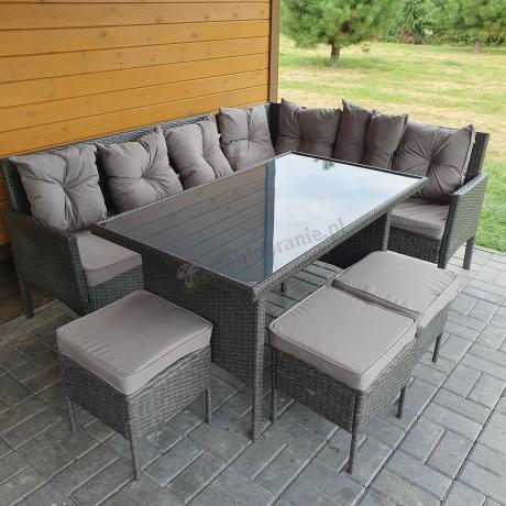 Narożnik z technorattanu 190x140cm z wysokim stołem i 3 pufami Torino Corner Anthracite