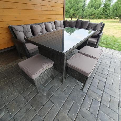 Narożnik z technorattanu 190x140cm z wysokim stołem i 3 pufami Torino Corner Anthracite