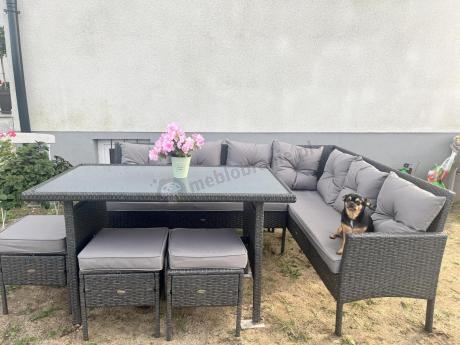 Narożnik z technorattanu 190x140cm z wysokim stołem i 3 pufami Torino Corner Anthracite