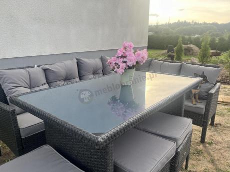 Narożnik z technorattanu 190x140cm z wysokim stołem i 3 pufami Torino Corner Anthracite