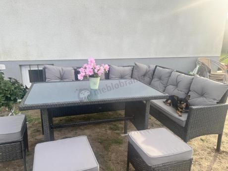 Narożnik z technorattanu 190x140cm z wysokim stołem i 3 pufami Torino Corner Anthracite