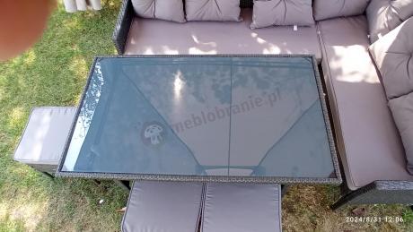 Narożnik z technorattanu 190x140cm z wysokim stołem i 3 pufami Torino Corner Anthracite