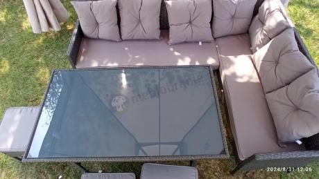 Narożnik z technorattanu 190x140cm z wysokim stołem i 3 pufami Torino Corner Anthracite