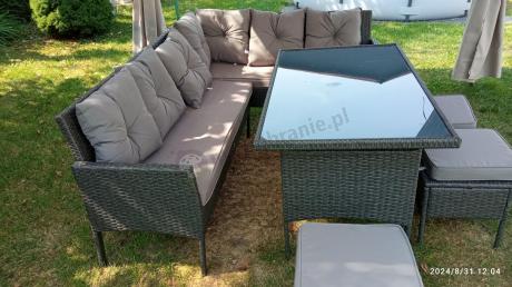 Narożnik z technorattanu 190x140cm z wysokim stołem i 3 pufami Torino Corner Anthracite