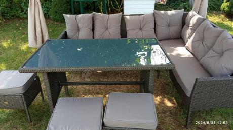Narożnik z technorattanu 190x140cm z wysokim stołem i 3 pufami Torino Corner Anthracite