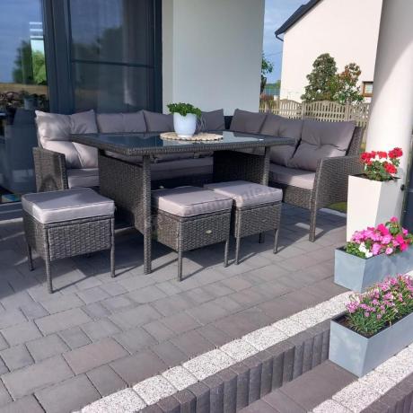 Narożnik z technorattanu 190x140cm z wysokim stołem i 3 pufami Torino Corner Anthracite