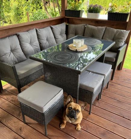 Narożnik z technorattanu 190x140cm z wysokim stołem i 3 pufami Torino Corner Anthracite