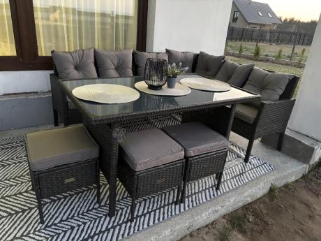 Narożnik z technorattanu 190x140cm z wysokim stołem i 3 pufami Torino Corner Anthracite