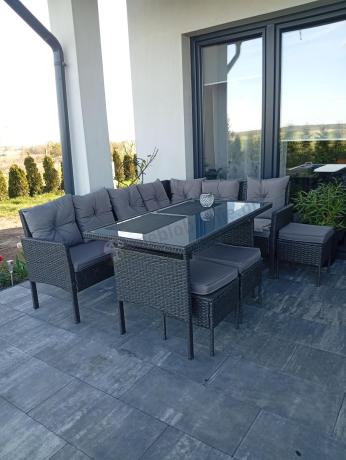 Narożnik z technorattanu 190x140cm z wysokim stołem i 3 pufami Torino Corner Anthracite