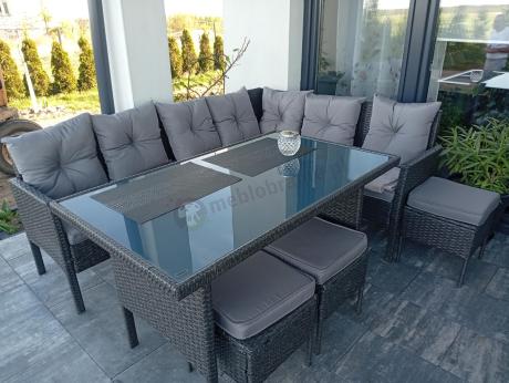 Narożnik z technorattanu 190x140cm z wysokim stołem i 3 pufami Torino Corner Anthracite