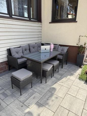 Narożnik z technorattanu 190x140cm z wysokim stołem i 3 pufami Torino Corner Anthracite