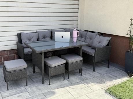 Narożnik z technorattanu 190x140cm z wysokim stołem i 3 pufami Torino Corner Anthracite