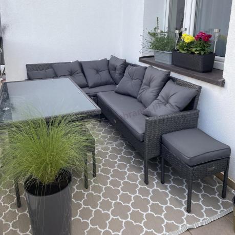 Narożnik z technorattanu 190x140cm z wysokim stołem i 3 pufami Torino Corner Anthracite