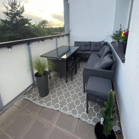 Narożnik z technorattanu 190x140cm z wysokim stołem i 3 pufami Torino Corner Anthracite