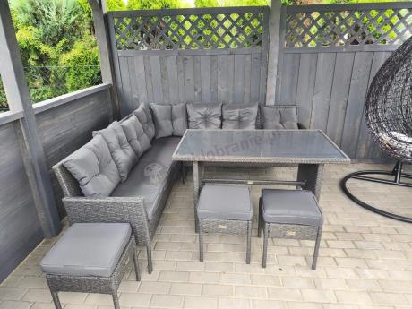 Narożnik z technorattanu 190x190cm z 3 pufami i stołem Torino Corner XL Anthracite