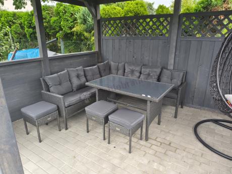 Narożnik z technorattanu 190x190cm z 3 pufami i stołem Torino Corner XL Anthracite