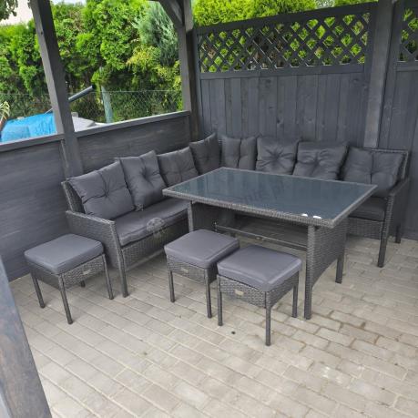 Narożnik z technorattanu 190x190cm z 3 pufami i stołem Torino Corner XL Anthracite