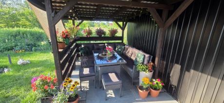 Narożnik z technorattanu 190x190cm z 3 pufami i stołem Torino Corner XL Anthracite