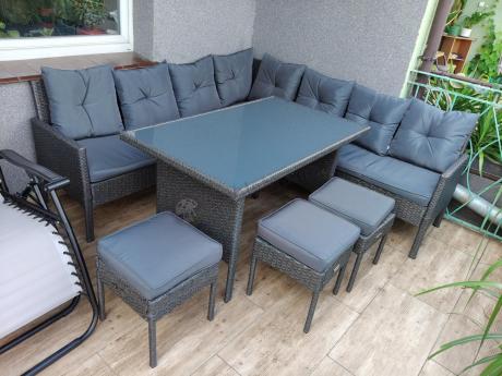 Narożnik z technorattanu 190x190cm z 3 pufami i stołem Torino Corner XL Anthracite