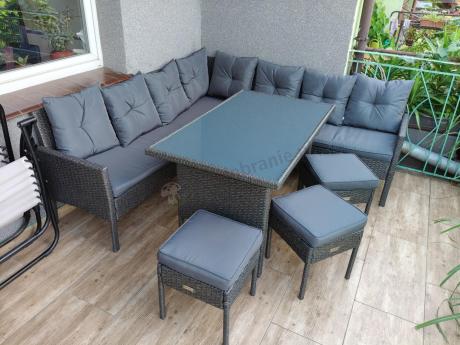 Narożnik z technorattanu 190x190cm z 3 pufami i stołem Torino Corner XL Anthracite