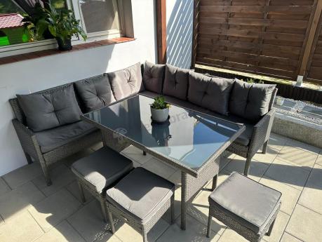 Narożnik z technorattanu 190x190cm z 3 pufami i stołem Torino Corner XL Anthracite