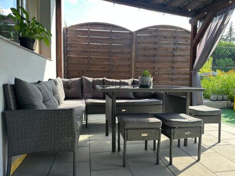 Narożnik z technorattanu 190x190cm z 3 pufami i stołem Torino Corner XL Anthracite