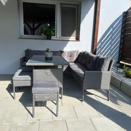 Narożnik z technorattanu 190x190cm z 3 pufami i stołem Torino Corner XL Anthracite