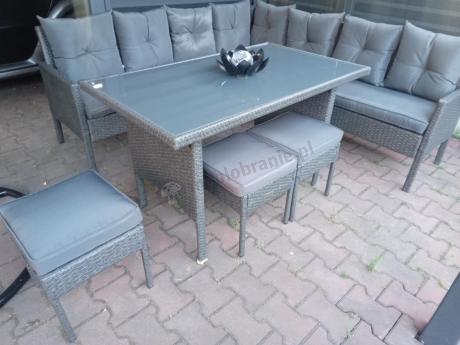 Narożnik z technorattanu 190x190cm z 3 pufami i stołem Torino Corner XL Anthracite