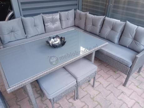 Narożnik z technorattanu 190x190cm z 3 pufami i stołem Torino Corner XL Anthracite