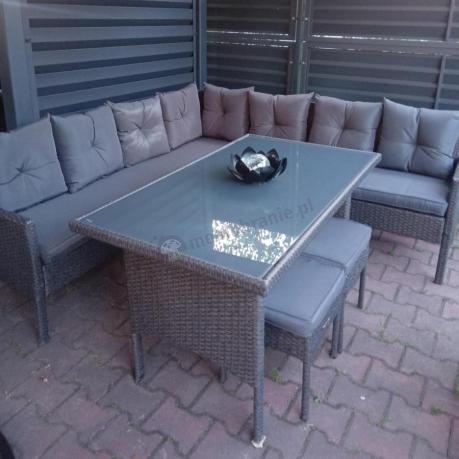 Narożnik z technorattanu 190x190cm z 3 pufami i stołem Torino Corner XL Anthracite