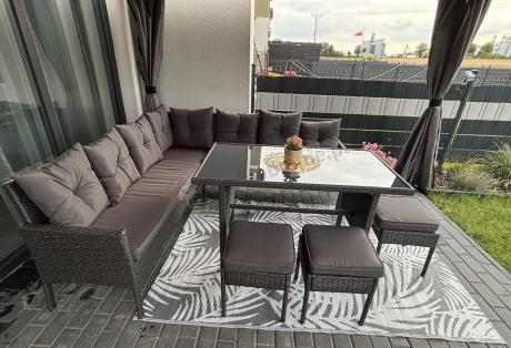 Narożnik z technorattanu 190x190cm z 3 pufami i stołem Torino Corner XL Anthracite