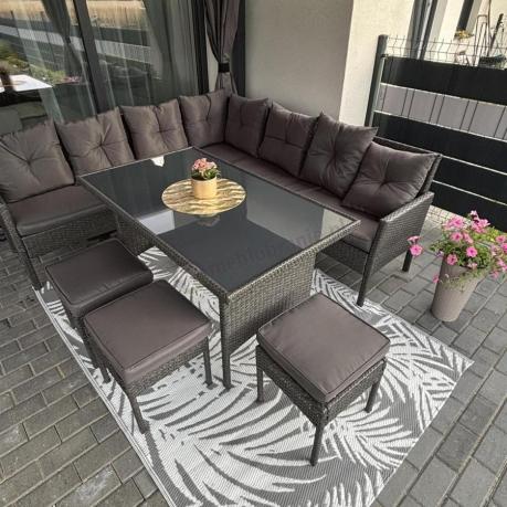 Narożnik z technorattanu 190x190cm z 3 pufami i stołem Torino Corner XL Anthracite