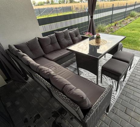 Narożnik z technorattanu 190x190cm z 3 pufami i stołem Torino Corner XL Anthracite