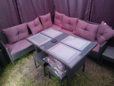 Narożnik z technorattanu 190x190cm z 3 pufami i stołem Torino Corner XL Anthracite