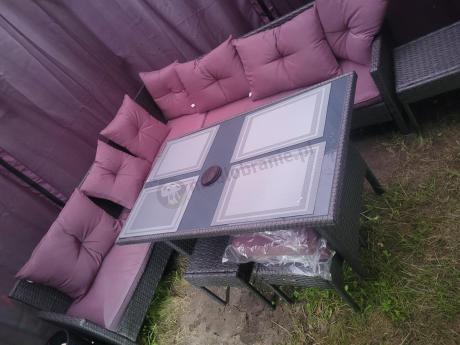 Narożnik z technorattanu 190x190cm z 3 pufami i stołem Torino Corner XL Anthracite