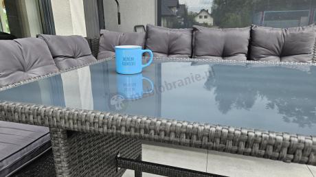 Narożnik z technorattanu 190x190cm z 3 pufami i stołem Torino Corner XL Anthracite