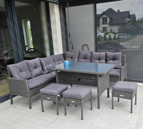 Narożnik z technorattanu 190x190cm z 3 pufami i stołem Torino Corner XL Anthracite