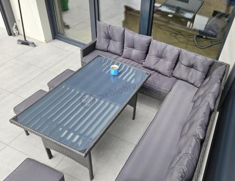 Narożnik z technorattanu 190x190cm z 3 pufami i stołem Torino Corner XL Anthracite