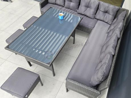Narożnik z technorattanu 190x190cm z 3 pufami i stołem Torino Corner XL Anthracite