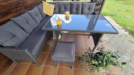 Narożnik z technorattanu 190x190cm z 3 pufami i stołem Torino Corner XL Anthracite