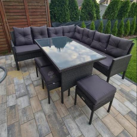 Narożnik z technorattanu 190x190cm z 3 pufami i stołem Torino Corner XL Anthracite