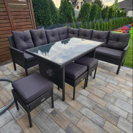Narożnik z technorattanu 190x190cm z 3 pufami i stołem Torino Corner XL Anthracite