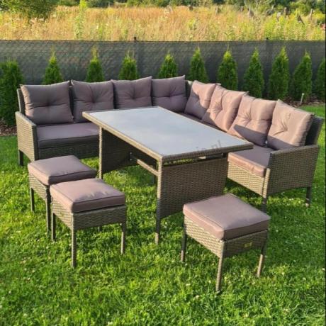 Narożnik z technorattanu 190x190cm z 3 pufami i stołem Torino Corner XL Anthracite