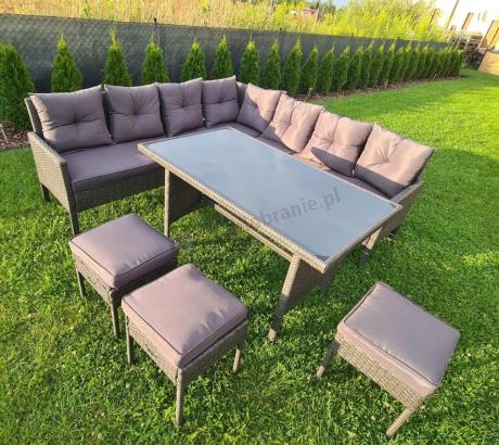 Narożnik z technorattanu 190x190cm z 3 pufami i stołem Torino Corner XL Anthracite